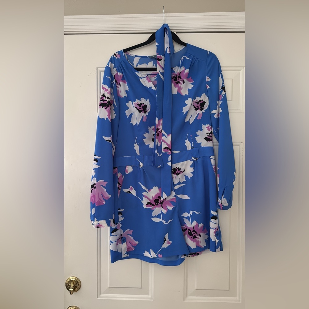 Floral Blue Long-Sleeve romper